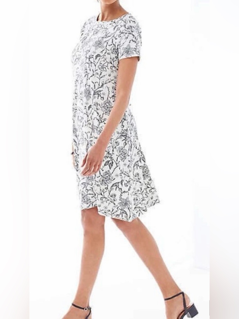 J. Jill White Short-Sleeve Floral A-Line Dress